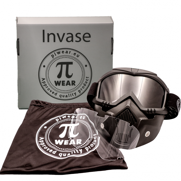 PiWear MC Motorbrille / Maske INVASE Kit Klar/Smoke